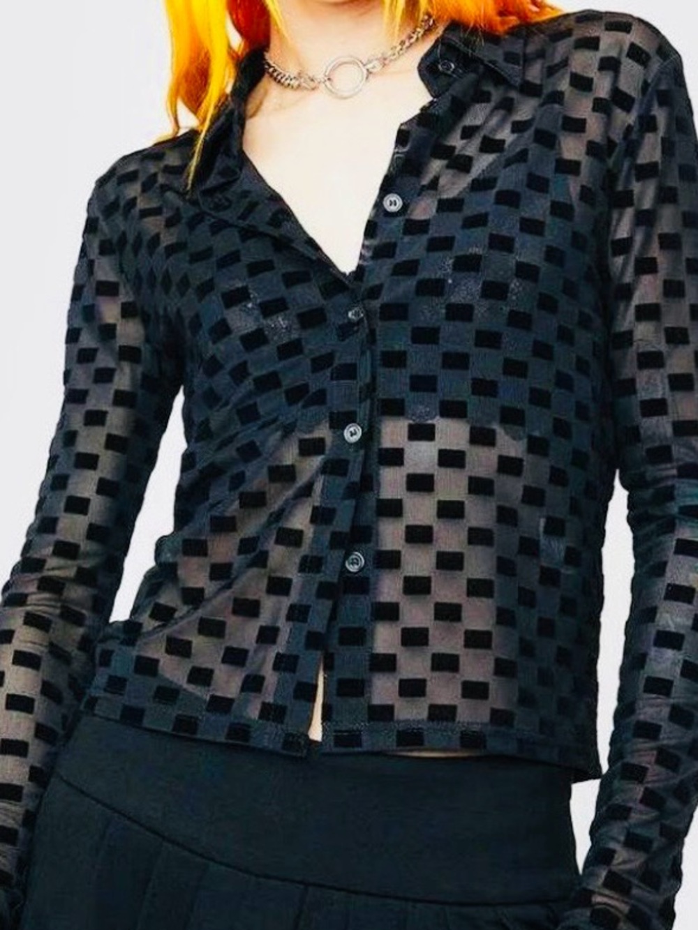 Edikted sheer checkered shirt, S